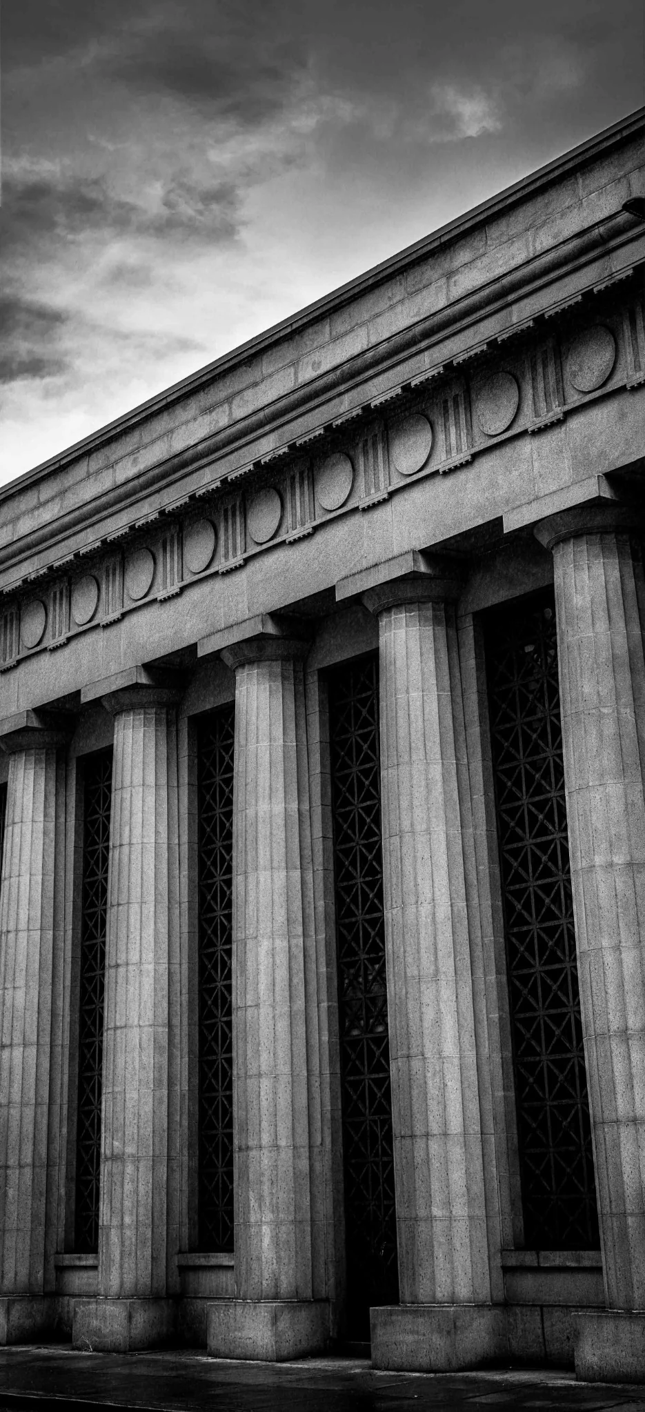 A black and white study of neoclassical columns